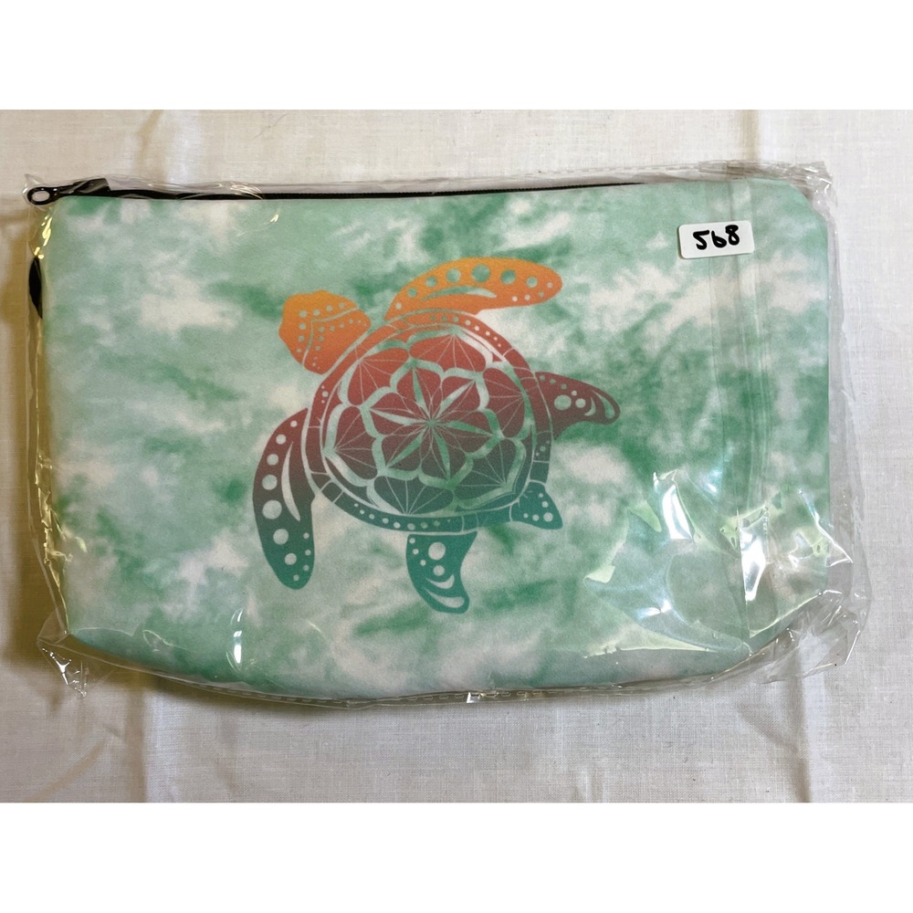 Unbranded Cosmetic Bag Unisex Small Green New Tie Dye Sea Turtle Mandala Pouch